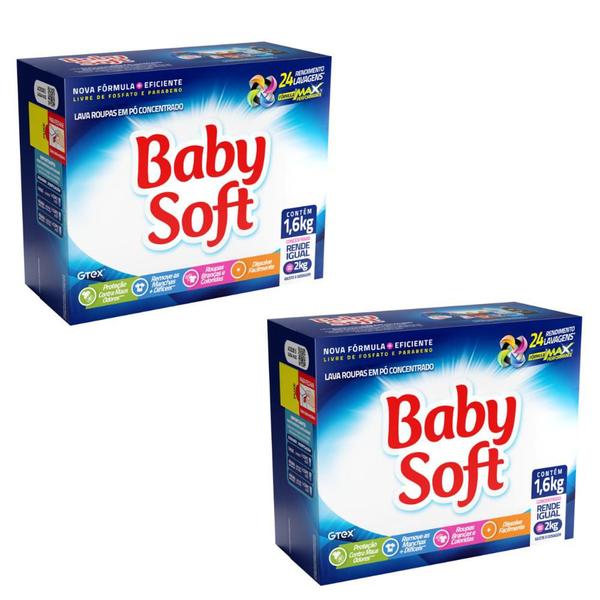 Imagem de Kit 2 Lava Roupas em pó Concentrado Baby Soft - 1,6kg