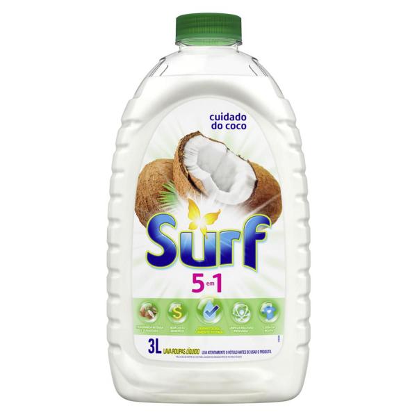 Kit 2 Lava-Roupas Líquido Surf 5 em 1 Cuidado do Coco 3L Imagem de Kit 2 Lava-Roupas Líquido Surf 5 em 1 Cuidado do Coco 3L