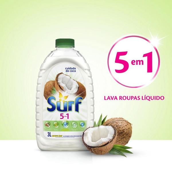 Kit 2 Lava-Roupas Líquido Surf 5 em 1 Cuidado do Coco 3L Imagem de Kit 2 Lava-Roupas Líquido Surf 5 em 1 Cuidado do Coco 3L