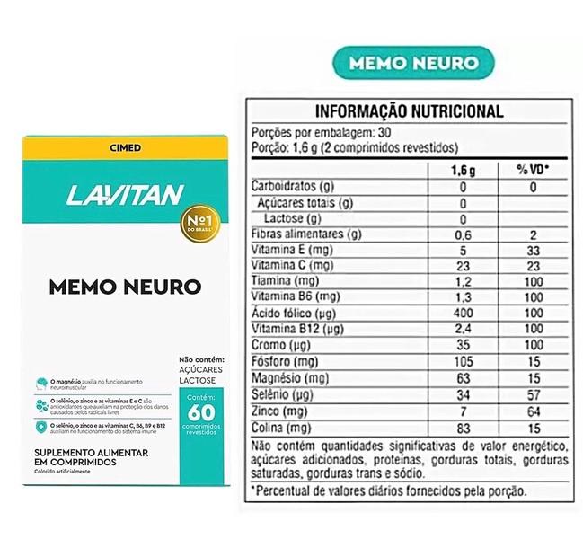 Imagem de Kit 2 Lavitan Memoria 60 Complimidos, Memo Neuro - Cimed