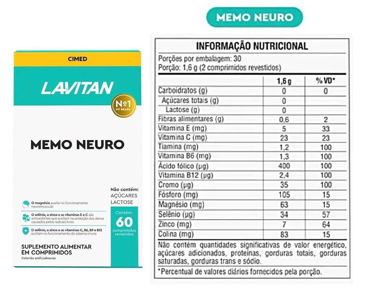 Imagem de Kit 2 Lavitan Memoria 60 Comprimidos Memo Neuro - Cimed