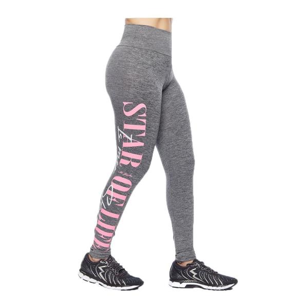 Imagem de Kit 2 legging adulto feminina fitness academia cós alto escrita lateral básica