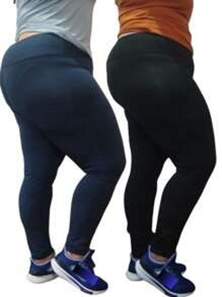 Imagem de Kit 2 Legging Plus Size Feminina Calça Cintura Alta Zero Transparência Academia Fitness Dia a Dia