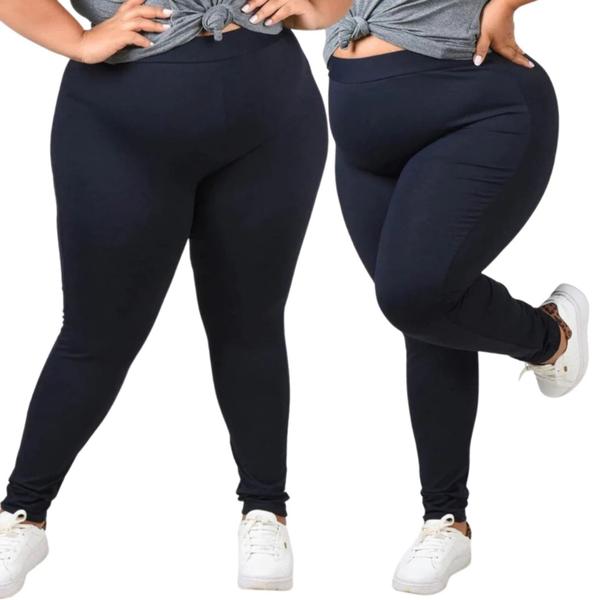 Imagem de Kit 2 Legging Plus Size Feminina Calça Cintura Alta Zero Transparência Academia Fitness