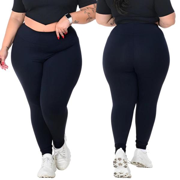 Imagem de Kit 2 Legging Plus Size Feminina Calça Cintura Alta Zero Transparência Academia Fitness