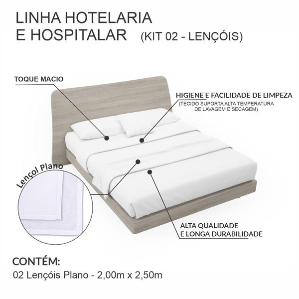 Imagem de Kit 2 Lençol Plano Casal Linha Hotel Hospital Percal Premium