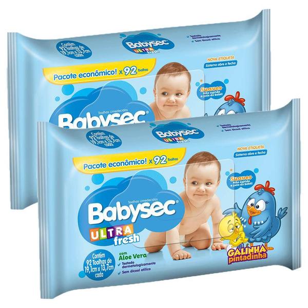 Imagem de Kit 2 Lenços Umedecidos Babysec Galinha Pintadinha Ultrafresh 92 unidades cada