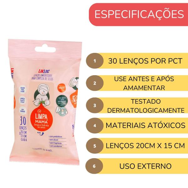 Imagem de Kit 2 Lenços Umedecidos Limpa Mamá Limpeza Higiene Dos Seios