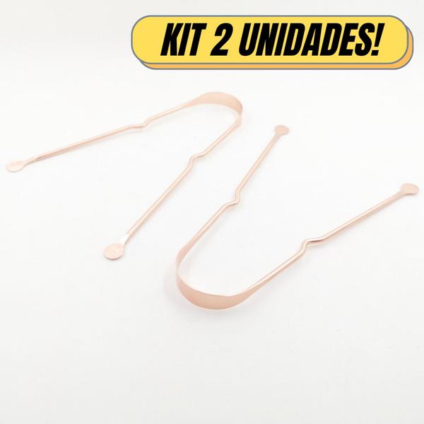 Imagem de Kit 2 Limpador Raspador De Língua 100% Cobre - Higiene Bucal