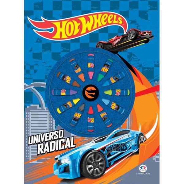 Imagem de Kit 2 Livros Giz de cera Hot Wheels - Universo radical + Hot Wheels - 365 Atividades e Desenhos Para Colorir