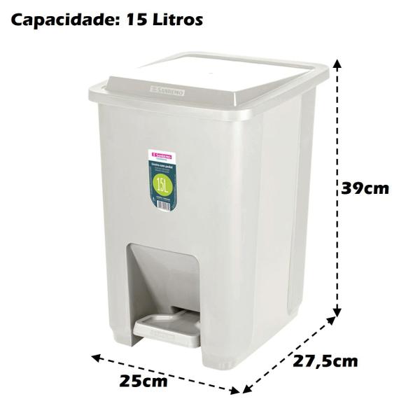 Imagem de Kit 2 Lixeira 15 Litros Com Pedal Cesto De Lixo Para Banheiro Cozinha Escritório Bege - Sanremo