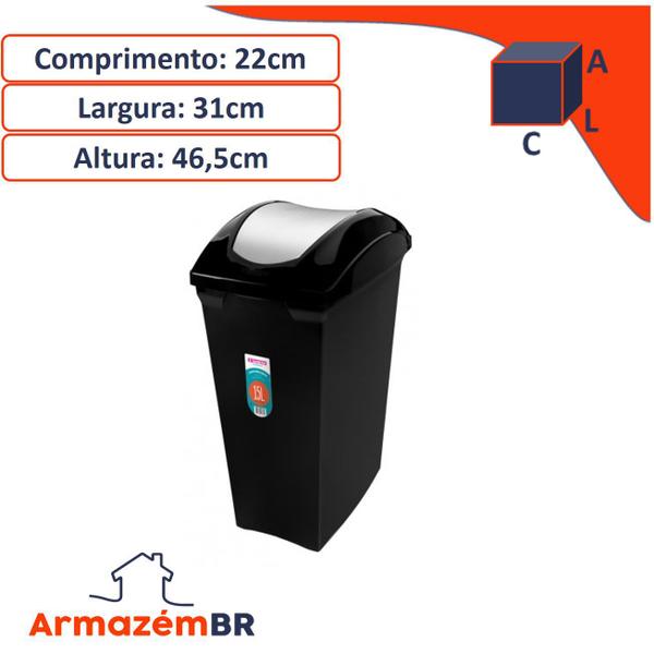 Imagem de Kit 2 Lixeira 15L Tampa Cesto De Lixo Basculante Plástica Cozinha Aramados Embutivel Deslizante - Sanremo