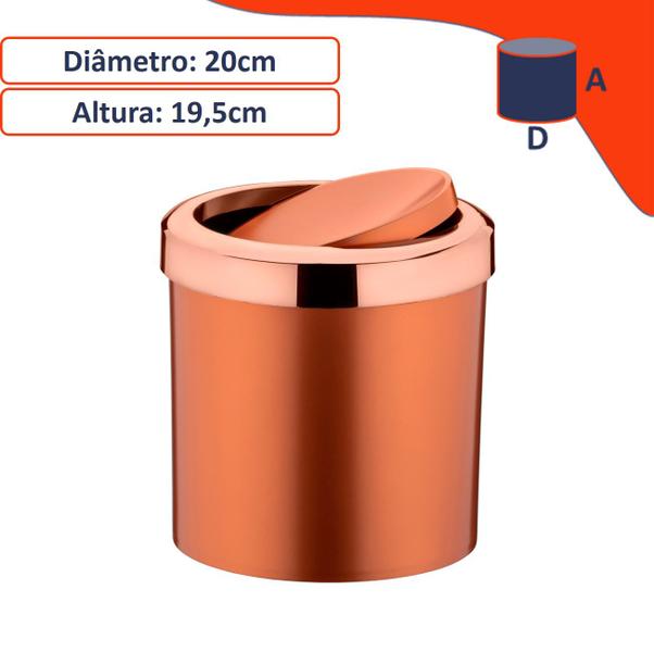 Imagem de Kit 2 Lixeira 5 Litros Tampa Cesto De Lixo Basculante Para Cozinha Banheiro Escritório Rose Gold - Future