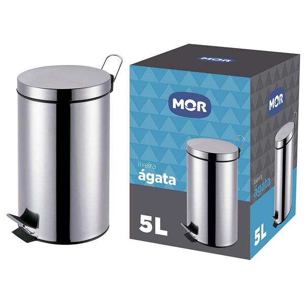 Imagem de Kit 2 Lixeira Aço Inox 5 litros Cesto De Lixo Com Pedal Balde Cozinha Banheiro Agata - Mor