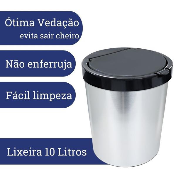 Imagem de Kit 2 Lixeira Cesto Com Tampa Click 10 Litros Imita Inox