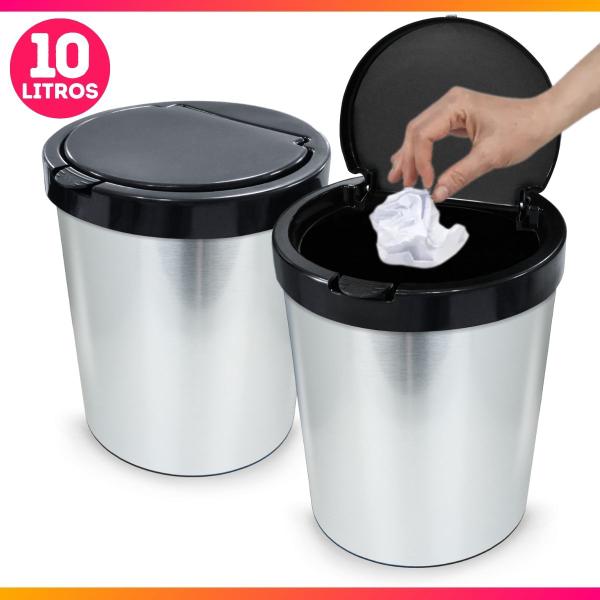 Imagem de Kit 2 Lixeira Cesto Cozinha Banheiro 10l Inox