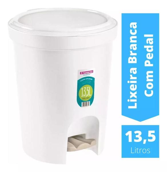 Imagem de Kit 2 Lixeira Com Pedal De Plástico 13,5l Sanremo Branco