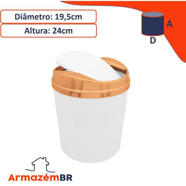 Imagem de Kit 2 Lixeiras 5 Litros Tampa Basculante Plástica Metalizada Banheiro Rose Gold - AMZ