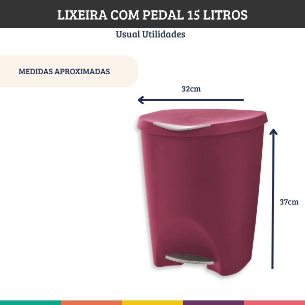 Imagem de Kit 2 Lixeiras Bordô com Pedal 15 Litros Usual Utilidades