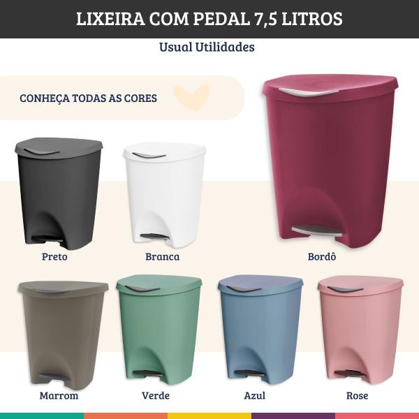 Imagem de Kit 2 Lixeiras Bordô com Pedal 7,5 Litros Usual Utilidades