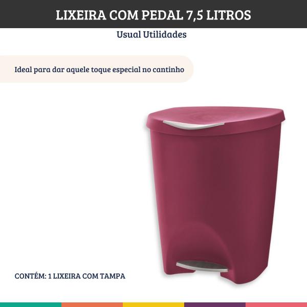 Imagem de Kit 2 Lixeiras Bordô com Pedal 7,5 Litros Usual Utilidades