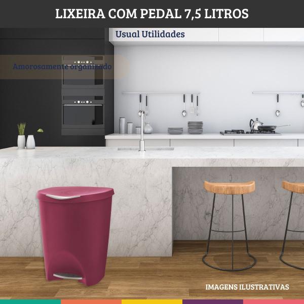 Imagem de Kit 2 Lixeiras Bordô com Pedal 7,5 Litros Usual Utilidades