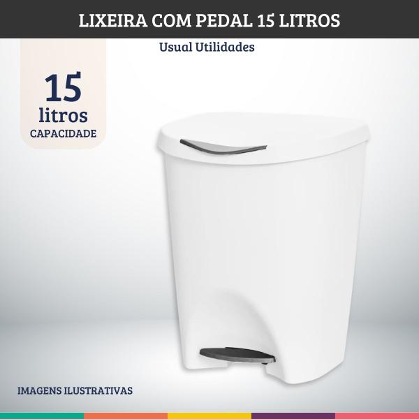 Imagem de Kit 2 Lixeiras Branca com Pedal 15 Litros Usual Utilidades