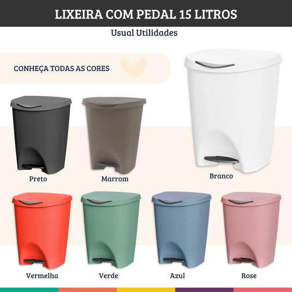 Imagem de Kit 2 Lixeiras Branco com Pedal 15 Litros Usual Utilidades