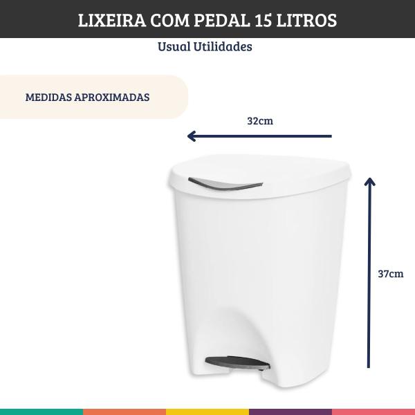 Imagem de Kit 2 Lixeiras Branco com Pedal 15 Litros Usual Utilidades