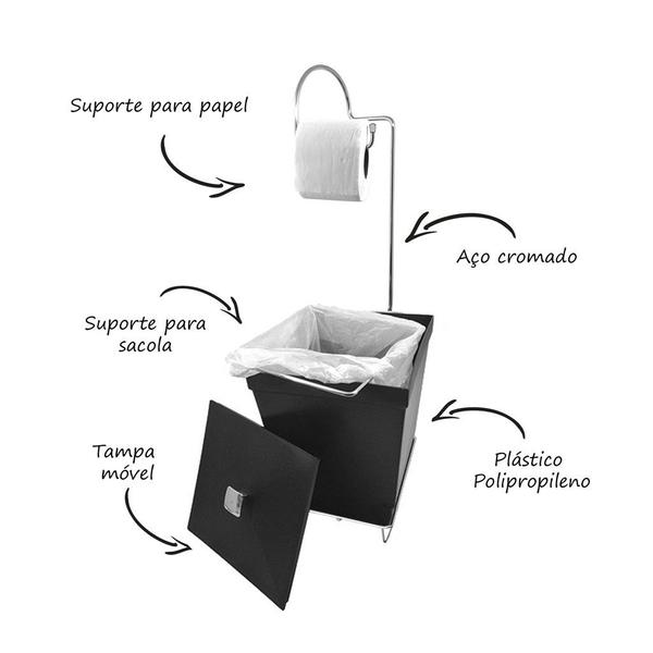 Kit 2 Lixeiras com Suporte de Papel Higiênico - Stolf Imagem de Kit 2 Lixeiras com Suporte de Papel Higiênico - Stolf