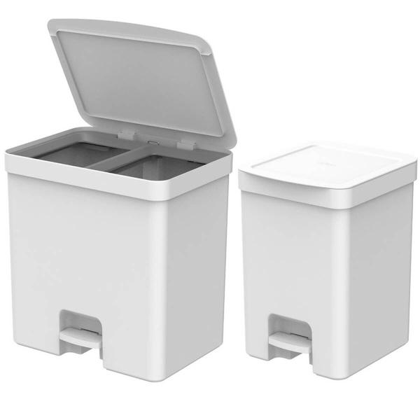 Kit 2 Lixeiras de Pedal com Aro Interno 12 Litros e 20 Litros Dupla Seletiva OU Trium Branco Imagem de Kit 2 Lixeiras de Pedal com Aro Interno 12 Litros e 20 Litros Dupla Seletiva OU Trium Branco