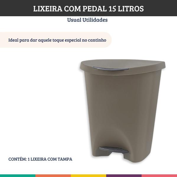 Imagem de Kit 2 Lixeiras Marrom com Pedal 15 Litros Usual Utilidades