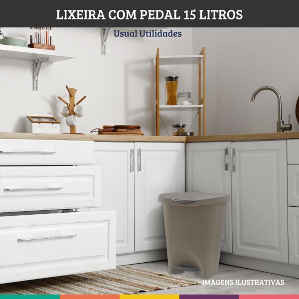 Imagem de Kit 2 Lixeiras Marrom com Pedal 15 Litros Usual Utilidades