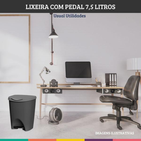 Imagem de Kit 2 Lixeiras Preta com Pedal 7,5 Litros Usual Utilidades