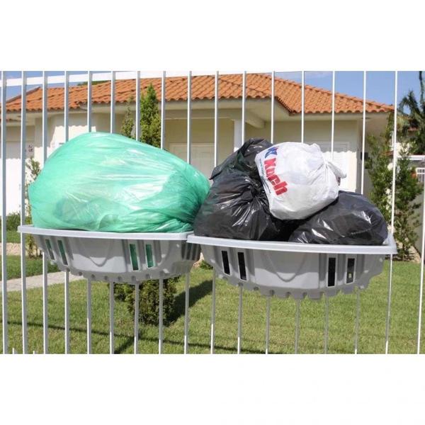 Imagem de Kit 2 Lixeiras Residencial para Grade 64cm Prata Suporta 20kg em Plastico  Goma 