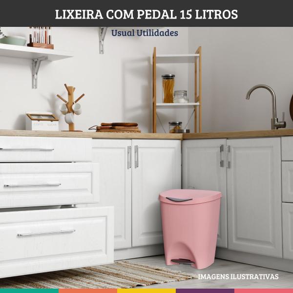 Imagem de Kit 2 Lixeiras Rosê com Pedal 15 Litros Usual Utilidades