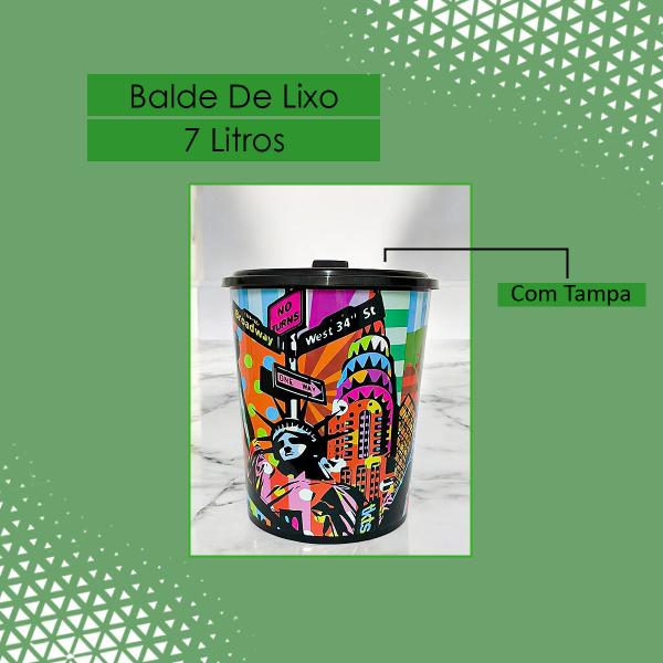 Imagem de Kit 2 Lixeiras Tampa Balde 7 Litros Multiuso Estampada Decorativa Casa Escritório Cozinha