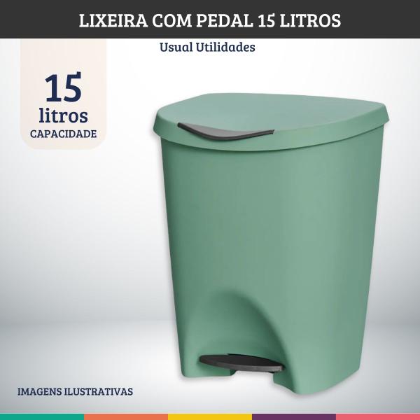 Imagem de Kit 2 Lixeiras Verde com Pedal 15 Litros Usual Utilidades