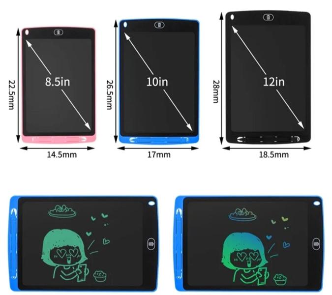 Imagem de kit 2 Lousa Mágica Lcd 12 Polegadas Digital De Desenhar Brinquedo Para Criança Cores Sortidas 