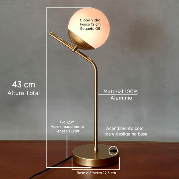 Imagem de Kit 2 Luminaria Abajur Iluminação C/ Botão liga/desliga Vidro globo Soquete G9 bivolt