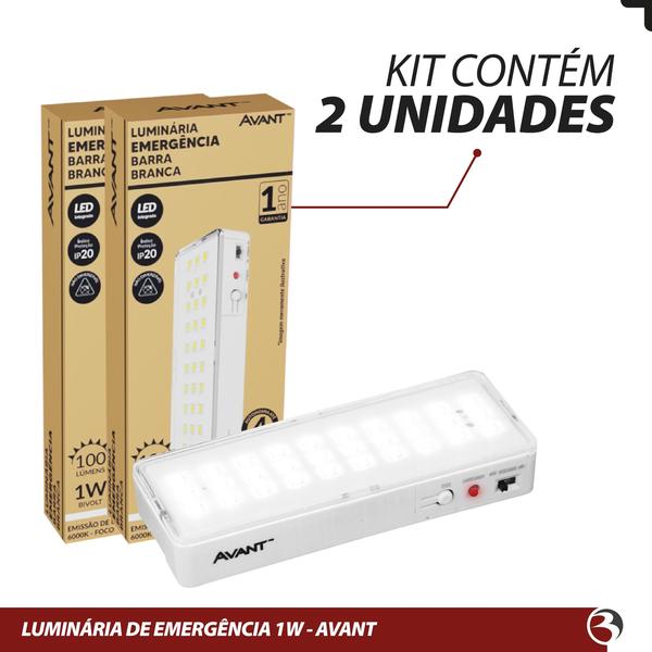 Imagem de Kit 2 Luminária de Emergência 30 LED 100 Lumens 6000K 1W Bivolt - Avant