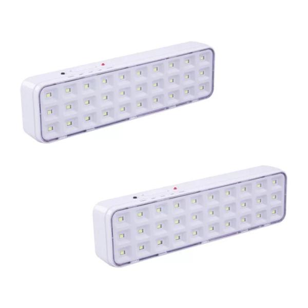 Imagem de Kit 2 Luminária De Emergência 30 Leds Galaxy Bivolt Recarregável Cor Branco 110V/220V