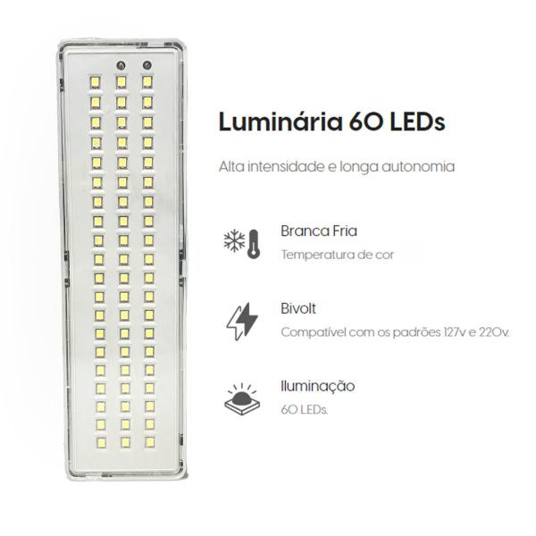 Imagem de KIt 2 Luminária De Emergência 60 Leds Recarregável Portátil Bivolt