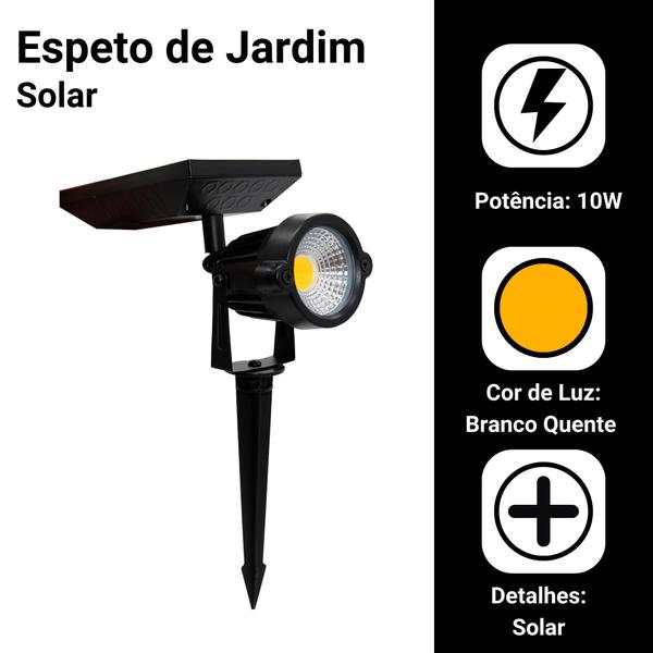 Imagem de Kit 2 Luminária Espeto Jardim Led Energia Solar 10w Quente