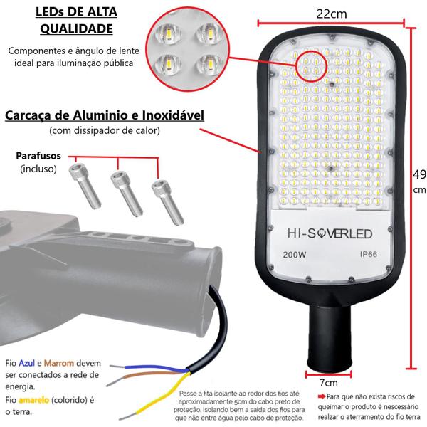 Imagem de Kit 2 Luminária Led Para Poste 200w Iluminação Publica Bivolt Ip66