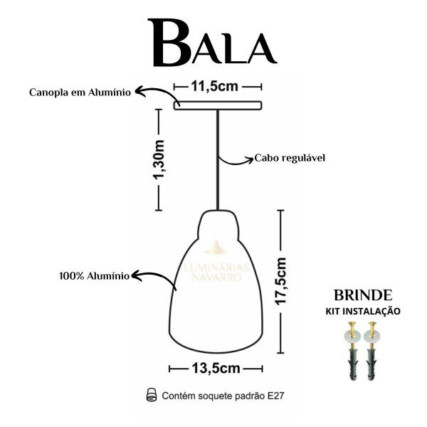 Imagem de Kit 2 Luminária Pendente Bala Com Interior Cobre Com Fiação 110/220v