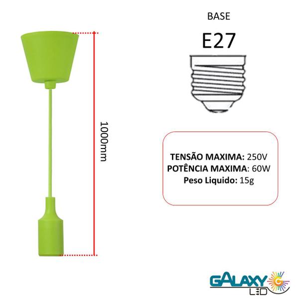 Imagem de Kit 2 Luminaria Pendente Silicone Verde Soquete E27 Bivolt