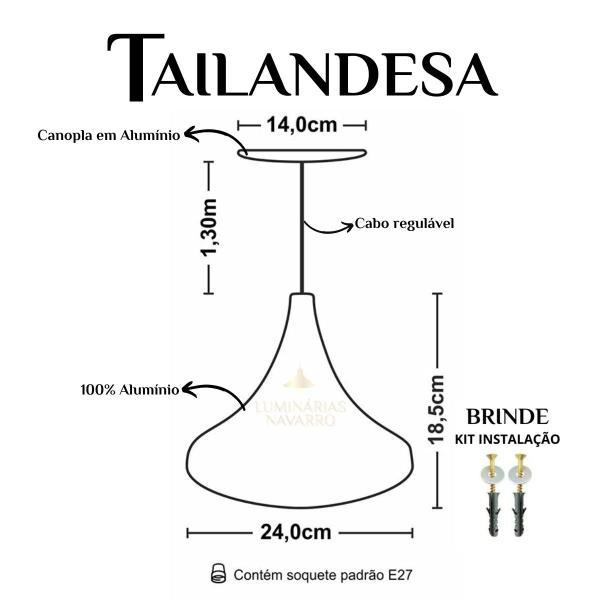 Imagem de Kit 2 Luminária Pendente Tailandesa Chapéu Com Interior Branco Brilho Com Fiação 110/220v