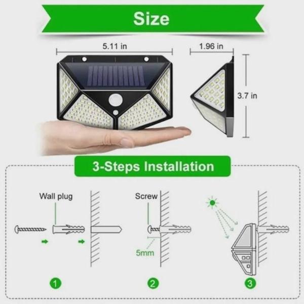 Imagem de Kit 2 Luminária Solar 100 Leds Sensor Presença Sem Fio