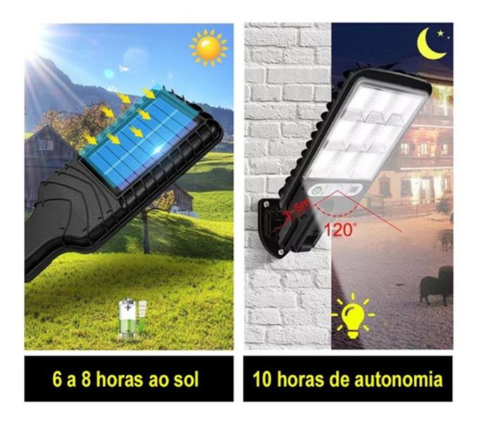 Kit 2 Luminária Solar 100w Led Refletor Com Sensor Automático Fotocélula 3 Modos de